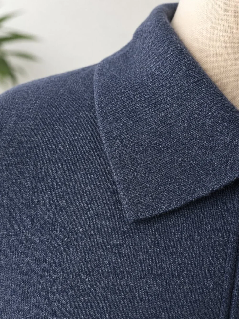 AMARO Made in Italy Blue Gray Merino Wool Cashmere Angora Knit Polo Sweater